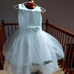 Beautiful White Satin and Taffeta Girls Dress.